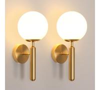 DELIPOP 2 Piezas Lámpara de Pared Vintage, E27 Apliques de Pared Moderna, Iluminación Interior con Bola de Vidrio para Salón Dormitorio Pasillo Café, Oro