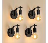 DELIPOP 4 Piezas Lámparas de Pared Vintage, Aplique Pared Interior de Metal, Luz de Pared Retro E27 para Pasillo Escalera Dormitorio, Negro