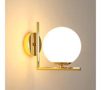 DELIPOP Aplique de Pared Vintage, Lámpara de Pared Moderna con Pantalla de Vidrio E27, Máx. 60W, Dorado Iluminación Interior Apliques de Metal para Sala de Estar, Dormitorio, Pasillo