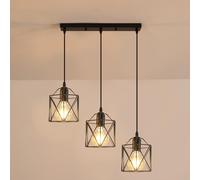 DELIPOP Lámpara Colgante Vintage E27, Lamparas de Techo Industrial Retro, Negra E27 Iluminación Colgante con 3 Metal Jaulas para Salón, Comedor, Dormitorio, Bar (Sin Bombillas)