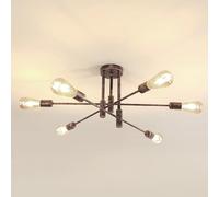 DELIPOP Lámpara de Techo Bronce, 6 Luces E27 Vintage Plafon Techo Salon, Ajustable 180° Lámpara de Araña Industrial para Salón, Dormitorio, Comedor, Cocina