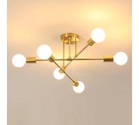 DELIPOP Lámpara de Techo Industrial, 6 Luces E27 Plafones de Techo Modernos, Orientable 180° Lámpara de Araña para Dormitorio Sala de Estar Cocina Salón Comedor