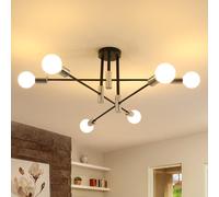 DELIPOP Lámpara de Techo Modernas, Plafon de Techo Negro, 6 Luz Lámparas de Techo Araña para Dormitorio Salón Cocina, Negro, E27