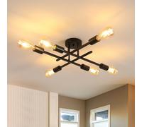 DELIPOP Lámpara de Techo Negro, 6 Luces Plafón de Techo Industrial de Hierro, E27 Vintage Lámpara de Araña para Salon Dormitorio Comedor Cocina Pasillo