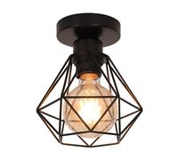 DELIPOP Lámpara de techo Vintage, E27 Industrial Lampara Colgante Retro Diseño de Jaula de Hierro Negro, Iluminación de Techo de Interior para Pasillo Porche Cocina Dormitorio (Plafón)