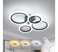 DELIPOP Lampara Techo LED Regulable, 32W 3600LM Moderno Plafon Led Techo con Mando a Distancia/APP 3000K-6500K, 4 Redondo Luz de Techo para Sala de Estar, Dormitorio, Comedor, Negro