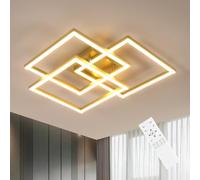 DELIPOP Lampara Techo salon LED Regulable, 40W 4500LM Moderno Plafon Led Techo con Mando a Distancia 3000K-6500K, Cuadrado Dorado Luz de Techo Acrílico Para Dormitorio Salon Comedor, Diámetro 62cm