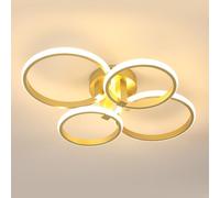 DELIPOP Lamparas de Techo, 56W 6300LM Plafon LED Techo Moderna Redonda, Dorada Luz de techo Acrílico Para Dormitorio Salon Comedor, Luz Blanca Cálida 3000K