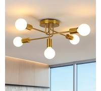 DELIPOP Lámparas de Techo Industrial, 5 Luces E27 Plafon de Techo Dorado, Lámpara de Araña Modernas para Dormitorio, Sala de Estar, Pasillo, Cocina, Comedor