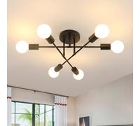 DELIPOP Plafón de Techo Industrial 6 Luces, E27 Vintage Lamparas de Techo Diseño Regulable a 180°, Negro Lamparas Colgante para Salon Dormitorio Comedor Cocina Pasillo