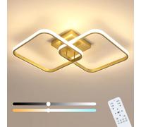 DELIPOP Plafon LED Regulable Cuadrado, 50W 5625LM Lámpara de Techo con Mando a Distancia 3000K-6500K, Dorado Luz de Techo Acrílico para Dormitorio Sala de Estar, Dia 64cm