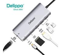 Delippo USB C Hub 4K HDMI,2 USB 3.0 Ports,Type C Adapter,SD Card Reader,1000M Ethernet Ports 6 IN 1 Multifunction Adapter For MacBook Pro, DELL XPS 15 13, Lenovo Yoga 720, Chromebook, Galaxy S9 S8