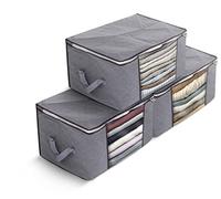 Delka Bolsas de almacenamiento de 90 litros con tapas, cajas de almacenamiento grandes con tapas, unidad de almacenamiento para ropa, edredones, mantas, juguetes, paquete de 3 organizadores plegables
