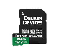 Delkin Dispositivos 256GB Power microSDXC UHS-II (V90) Tarjeta de Memoria | Tarjeta microSDXC V90 UHS-II con velocidad de lectura de 300 MB/s y adaptador SD para video 8K, drones y cámaras de acción