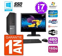 Dell PC 3020 SFF - Pantalla de 27" (Intel i7-4770, memoria RAM, 16 GB, SSD, 480 GB, grabadora de DVD, Wi-Fi, W7)