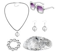 dellyy 5 PCS Disfraz Discoteca, Accesorios Disco Años 70, Lentejuelas Collar, Pendientes, Anteojos Sol, Sombrero, Pulsera, Disfraz de Discoteca, Accesorios Disfraz Discoteca, Accesorios de Discoteca
