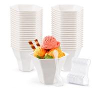 dellyy 50 Piezas Cuencos Helado Papel 200 ml, Biodegradable Cuencos para Helados Desechables con Cucharas, para Yogur Helado y Sopa, Resistentes y Antifugas, Set para Fiestas