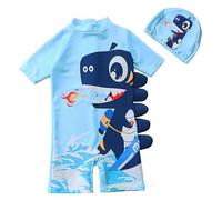 dellyy Bañadores de Una Pieza Niño UV 50+ con Gorra, Traje de Baño Niño de Manga Corta con Cremallera y Botones a Presión, Bañador Bebé Protección Solar para Playa y Piscina