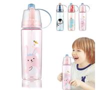 dellyy Botella de Agua con Spray, 600ML Botella Agua Gimnasio, Botella de Agua Deportiva, Botella Agua Sport, para Niños y Niñas para Rehidratación, Equitación, Escalada, Senderismo (Conejo)