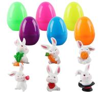 dellyy Figuras de Liebre y Conejos Miniaturas, Accesorios Jardin Miniatura Pascua, 6 Huevos de Pascua, Decoracion Conejito para DIY Bonsai Garden Cake Escritorio Deko