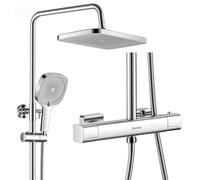DelnVior Sistema de ducha con termostato acero inoxidable ducha de lluvia cuadrada 3 tipos de chorro juego completo de ducha altura ajustable con protección antiquemaduras ahorro de agua