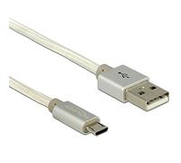 DeLOCK 2m, USB2.0-A/USB2.0 Micro-B - Cable USB (USB2.0-A/USB2.0 Micro-B, 2 m, USB A, Micro-USB B, 2.0, Male connector / Male connector, Plata, Blanco)