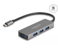 DeLOCK USB-C Hub 4 Puertos USB 3.2 Gen 1 Tipo A, 5 Gbps, Negro Metal, Con Cable 0.2 m