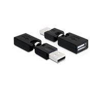 DeLOCK Adaptador Giratorio USB 2.0 Tipo A Macho a Hembra 65260, Negro, 6.5 mm, Conector Chapado en Níquel
