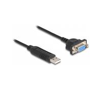 DeLOCK Adaptador USB 2.0 a RS-232 (Serial DB9) Cable 0.5m Negro, FTDI, Compatible con Windows 10/11 y Linux, 921.6 Kbit/s, Conector Macho a Hembra