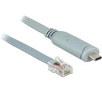 DeLock - Adaptador USB 2.0 Tipo C (Conector Macho a Conector RJ45, 1 Conector Serial RS-232, 1 m), Color Gris