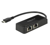 DeLock Adaptador USB 3.0 Tipo C a 2 Puertos Gigabit LAN RJ45.
