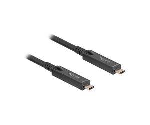 DeLOCK Cable Activo Optico USB-C 84257, 10 m, 8K@120Hz HDR, USB 3.2 Gen 2 (10 Gbps), Power Delivery 60W, DisplayPort 2.1, Macho a Macho, Negro