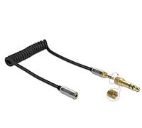 DeLOCK Cable alargador en espiral de 3,5 mm de 3 pines macho a hembra con adaptador de tornillo de 6,35 mm, 1 m