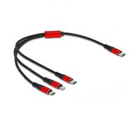 Delock Cable de carga USB 3 en 1 USB Type-C™ a Lightning™ Micro USB / USB Type-C™ 30 cm negro / rojo