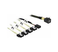 DeLOCK Cable Mini SAS HD SFF-8643 a 4 x SATA 7 Pin + Sideband, 1 m, Macho/Hembra, Negro y Verde, Referencia 85732