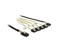 DeLOCK Cable Mini SAS SFF-8087 a 4 x SATA 7 Pin, Reverso + Sideband, 1 Metro - Negro, Plata, Amarillo