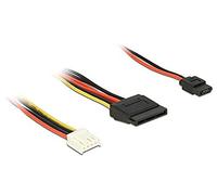 Delock Cable Power Floppy de 4 pines hembra > SATA de 15 pines hembra (5 V + 12 V) + conector SATA delgado de 6 pines (5 V) 24 cm
