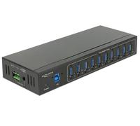 DeLock Concentrador Externo de 10 Puertos USB 3.0 Tipo A con protección ESD de 20 KV - Hub - 10 Puertos USB 3.0 SuperSpeed - Montaje en Pared - CC, Color Negro
