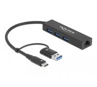 Delock concentrador usb 3.2 gen 1 de 3 puertos + lan gigabit con conec