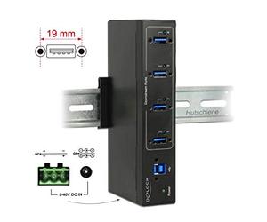 Delock Hub Exterior de la Industria 4 x USB 3.0 Tipo-A con protección ESD de 15 kV