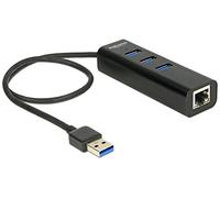 DeLock - Hub USB 3.0 de 3 Puertos externos y 1 Puerto Gigabit LAN, Color Negro