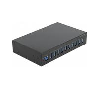 DeLOCK Hub USB Industrial de 10 Puertos, 10x USB 3.2 Gen 1 Tipo A, 25.4 cm (10 Pulgadas), Alimentación AC, 5000 Mbit/s, Negro