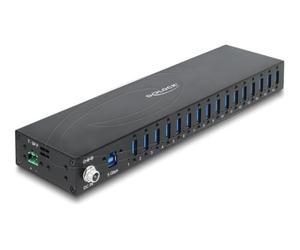 Delock IndustriE-Hub 16 X Usb 5 Gbps TypE-A Mit 8 Kv EsD-Schutz Und Hutschienenbefestigung