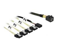 DeLOCK Cable Mini SAS HD SFF-8643 a 4 x SATA 7 Pin + Sideband, 1 m, Macho/Hembra, Negro y Verde, Referencia 85732