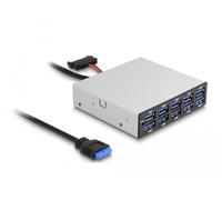 Hub DeLock 10 puertos USB 5 Gbps modelo 64208 frontal para bahía 3,5" carcasa metálica