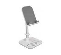DeLOCK Soporte Telescópico para Smartphone y Tableta con Almacenamiento y Gestión de Cables, Plata/Blanco, Ajustable de 7.6 a 30.5 cm, Interior