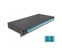DeLOCK Spleissbox Caja de Empalme de Fibra Óptica 19 Pulgadas 24x LC Duplex OM3 1HE/1U Completamente Montada, Negro, Metal, 482 x 220 x 44 mm