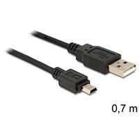 DeLOCK USB 2.0-A/USB Mini-B 5pin - 0.70m - Cable USB (0,70 m, USB A, Mini-USB B, Male Connector/Male Connector, Negro)