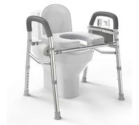 Delog Asiento de inodoro elevado con asas, marco de seguridad médica resistente de 350 libras, elevador de asiento de inodoro para personas mayores, discapacitados, soporte solo (asiento de inodoro)