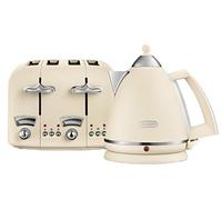 De'Longhi Argento Flora KBX3016 Hervidor (3 kW) y tostadora CTO4 de 4 rebanadas (1800 W) (beige)